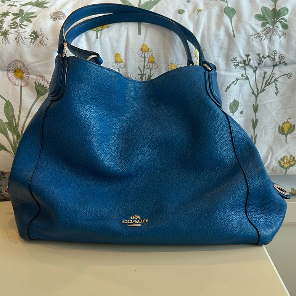 Original Coach blue bag. Soft leather, three compartments.